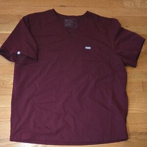 Men's Figs Red Short Scrub Top Classic Crew Neck